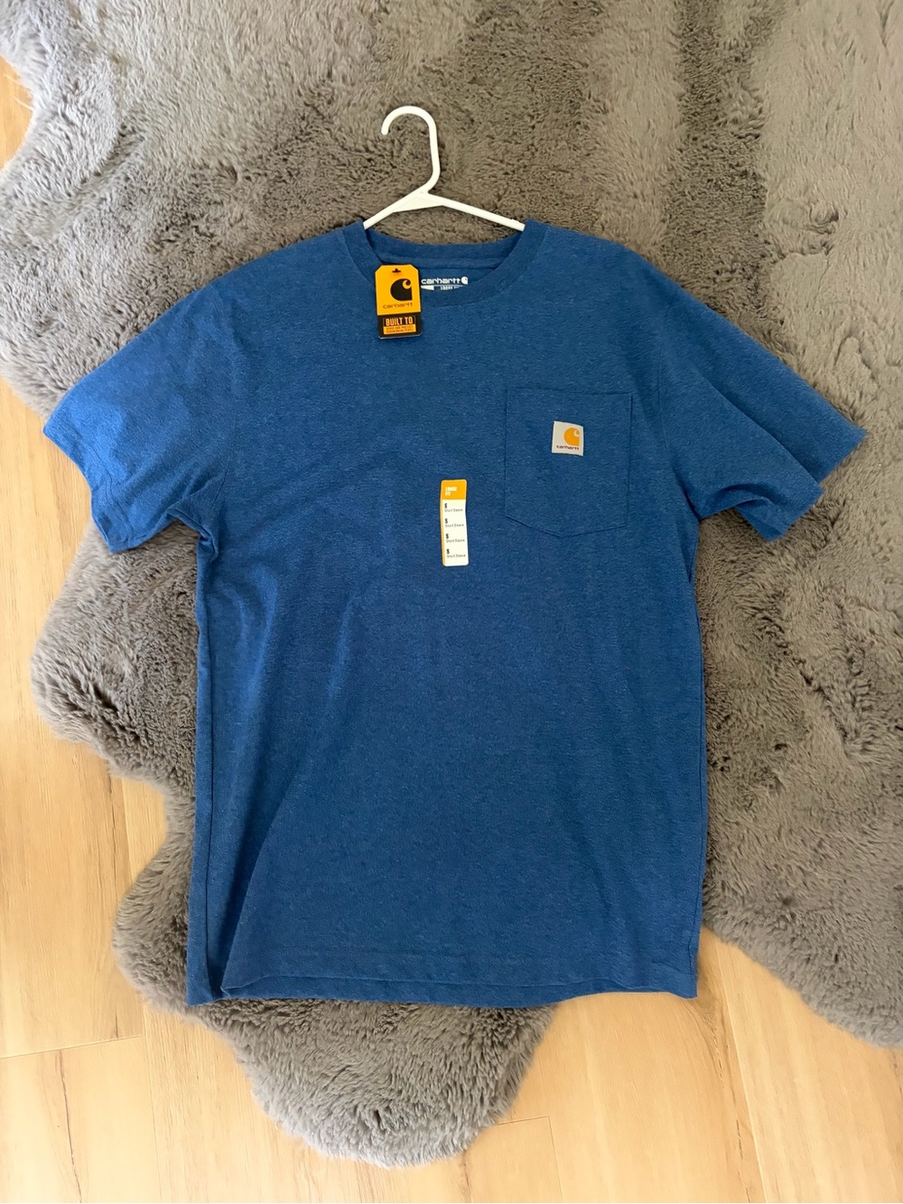 NWT Carhartt Men's Heather Indigo Pocket Tee with Gold Logo Patch